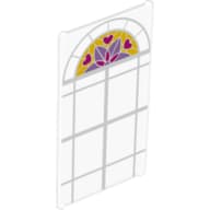 Glass for Window 1 x 4 x 6 with White Lattice, Magenta Hearts and Medium Lavender and Magenta Stylized Flower Print