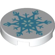 Tile Round 2 x 2 with Bottom Stud Holder with Frozen Snowflake Print