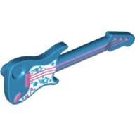Musical Instrument Guitar Electric with White Pickguard with Stars, Pink Strings, Bridge and Output Jack Print