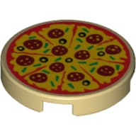 Tile Round 2 x 2 with Bottom Stud Holder with Pepperoni Pizza Print