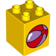 Duplo Brick 2 x 2 x 2 with Medium Lavender and Red Beach Ball Print