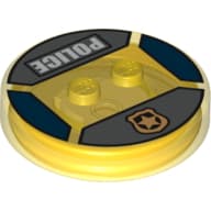 Function Brick Round 4 x 4 x 2/3 with 2 Studs and Gold Police Badge and 'POLICE' Print