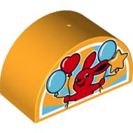 Duplo Brick 2 x 4 x 2 Curved Top with Red Rabbit, Four Balloons with Medium Azure and Bright Light Orange Sun-rays Background Print