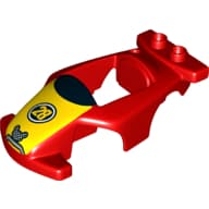 Duplo Race Car Body, Black Windshield with Wide Yellow Stripe, with '28' & Mickey Mouse Print
