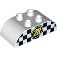 Duplo Brick 2 x 4 Curved Top with Yellow '28' with Black and White Checkered Print