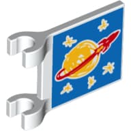 Flag 2 x 2 Square [Thick Clips] with Drawn Classic Space Logo and 5 Bright Light Orange Stars on Blue Background