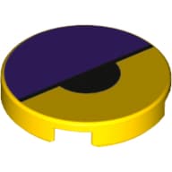 Tile Round 2 x 2 with Bottom Stud Holder with Dark Purple Large Semicircle and Black Small Semicircle Print (Octi Eye)