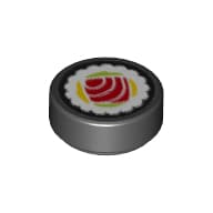 Tile Round 1 x 1 with Striped Pink Tuna Rectangle Sushi Print