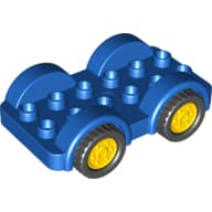 Duplo Car Base 2 x 6 - 4 Yellow Wheels with Black Tires on 4 Fixed Axles