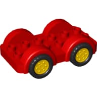 Duplo Car Base 2 x 6 - 4 Yellow Wheels with Black Tires on 4 Fixed Axles