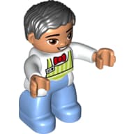 Duplo Figure with Parted Wavy Hair Black, Medium Blue Legs, Round Eyes