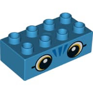 Duplo Brick 2 x 4 with White/Brown Eyes, 3 Blue Lines print
