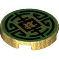 Tile Round 2 x 2 with Bottom Stud Holder with Black Circular Lines on Green Background Print