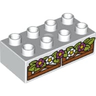 Duplo Brick 2 x 4 with Flower, Leaves, Wooden Fence print
