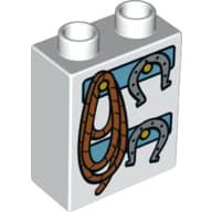 Duplo Brick 1 x 2 x 2 with Bottom Tube with Rope and Horseshoes Print