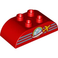 Duplo Brick 2 x 4 Curved Top with Plane Flying Around Globe Logo print