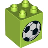 Duplo Brick 2 x 2 x 2 with Soccer Football on 2 Sides, Normal/Deflating Print