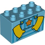 Duplo Brick 2 x 4 x 2 with Overall, Hands in Pockets, Star Print