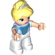 Duplo Figure with Bright Light Yellow Hair with Tiara, Light Nougat Arms, White Legs, Dark Azure Design Print (Cinderella)