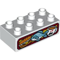 Duplo Brick 2 x 4 with Sub Sandwich, Fish and Cup of Coffee Print