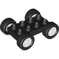 Duplo Car Base 2 x 4 with Fixed Axles - 27.5 White Wheels and Black Tires