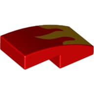 Slope Curved 2 x 1 No Studs [1/2 Bow] with Yellow Flames print