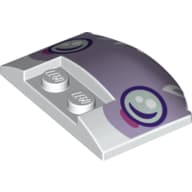 Slope Curved 3 x 4 x 2/3 Triple Curved with 2 Sunk Studs and Lavender Background, Purple Faces/Smilies