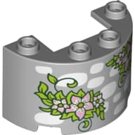 Cylinder Half 2 x 4 x 2 with 1 x 2 Cutout with Stone Wall, Veins, Pink Flowers, Leaves