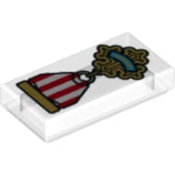 Tile 1 x 2 with Gold Cross Medal with Red and White Ribbon Print