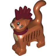 Animal, Cat, Standing with Dark Red Spiky Mohawk and Collar, Bandages and Dark Brown Stripes Print