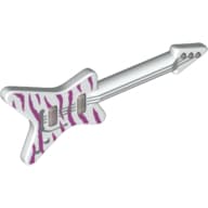 Musical Instrument Guitar Electric 'ML' Type with Magenta Tiger Stripes and Silver Strings, Bridge and Whammy Bar Print