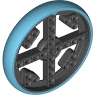 Wheel 88 x 14 with 4 Black Spokes with 4 Holes, 4 Inserts and Medium Azure Integral Tire