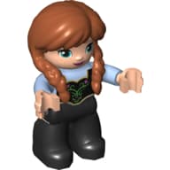 Duplo Figure with Two Braids Dark Orange, Black Legs, Filigree Design Print (Anna)