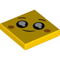 Tile 2 x 2 with The LEGO Movie 2 Face, Thin Smile, Black Eyes, Large White Pupils, Orange Cheeks