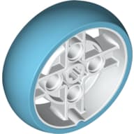 Wheel 43 x 14 with 4 Spokes, Axle Hole, and Medium Azure Integral Tire