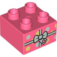 Duplo Brick 2 x 2 with Gift, with Ribbon, Bow, and Spots Print