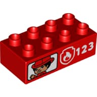 Duplo Brick 2 x 4 with Fire Logo, '123', Boy with Fire Helmet Print