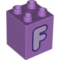 Duplo Brick 2 x 2 x 2 with Lavender 'F' Print