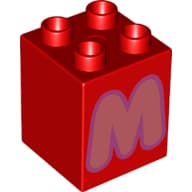Duplo Brick 2 x 2 x 2 with Coral 'M' Print