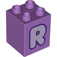 Duplo Brick 2 x 2 x 2 with Lavender 'R' Print