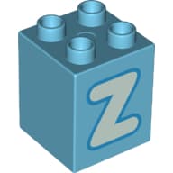 Duplo Brick 2 x 2 x 2 with Light Aqua 'Z' Print
