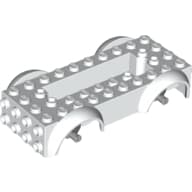 Vehicle Base 4 x 10 x 2 1/2 with Mudguards, Wheel Pins and 6 x 2 Centre Recess with 3 Holes, Light Bluish Gray Wheel Holders