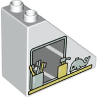 Duplo Brick 4 x 2 x 3 Slope 45° with Cup with Toothbrushes, Soap Dispenser, Whale, and Mirror Print
