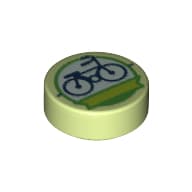 Tile Round 1 x 1 with Bicycle In Green Circle print