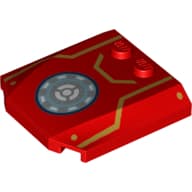 Slope Curved 4 x 4 x 2/3 Triple Curved with 2 Studs and Iron Man Armor, Gold Lines, and Round Arc Reactor Print