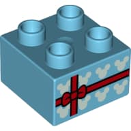Duplo Brick 2 x 2 with Mickey Mouse Silhouette and Ribbon with Bow (Gift) Print