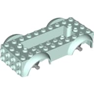 Vehicle Base 4 x 10 x 2 1/2 with Mudguards, Wheel Pins and 6 x 2 Centre Recess with 3 Holes, Light Bluish Gray Wheel Holders