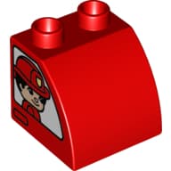 Duplo Brick 2 x 2 x 1 1/2 with Curved Top with Firefighters, Male on Right, Female on Left Print