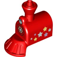 Duplo Train Front, Steam Engine 2 x 4 with Cow Catcher and Stars, Headlight above Boiler Circle with Star Print