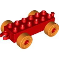 Duplo Car Base 2 x 6 with Fake Bolts, Open Hitch End and Orange Wheels